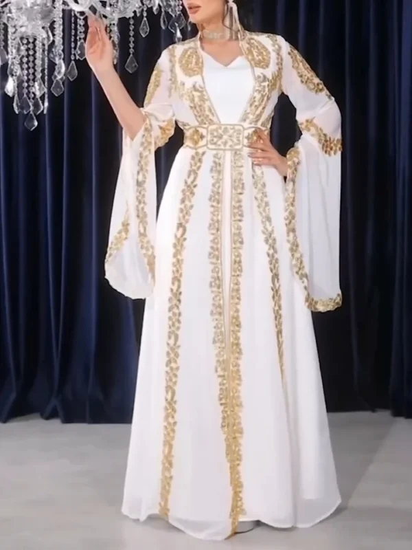 Elegant Black Moroccan Kaftan with Gold Royal Embroidery & Belt – Handmade Formal Abaya Gown for Eid & Weddings - Image 10
