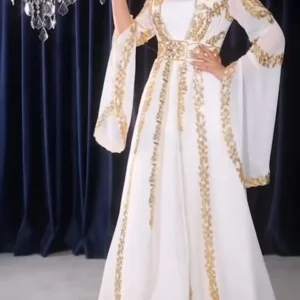 Elegant Black Moroccan Kaftan with Gold Royal Embroidery & Belt – Handmade Formal Abaya Gown for Eid & Weddings
