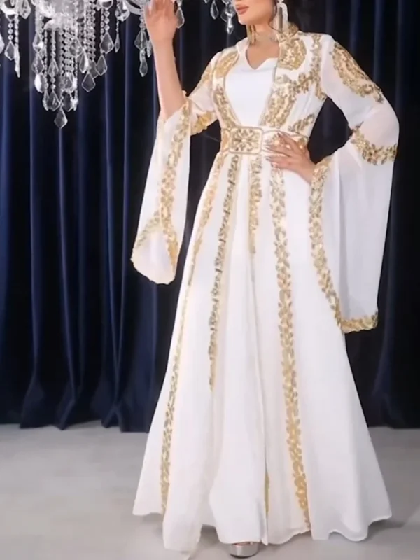 Elegant Black Moroccan Kaftan with Gold Royal Embroidery & Belt – Handmade Formal Abaya Gown for Eid & Weddings - Image 2