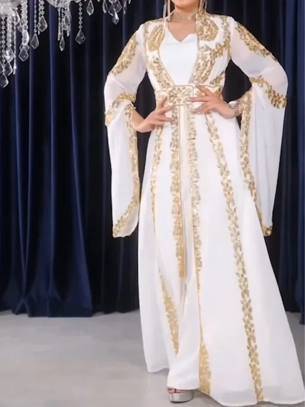 Elegant Black Moroccan Kaftan with Gold Royal Embroidery & Belt – Handmade Formal Abaya Gown for Eid & Weddings - Image 9
