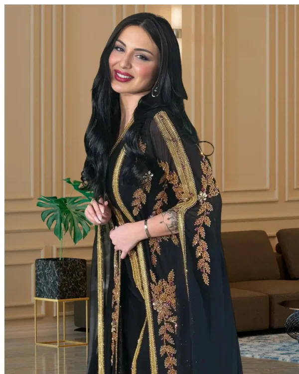 Elegant Black & Gold Kaftan Dress – Luxury Embroidered Abaya Gown - Image 2