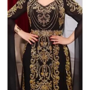 Luxury Black & Gold Moroccan Kaftan Dress – Hand Embroidered Elegance