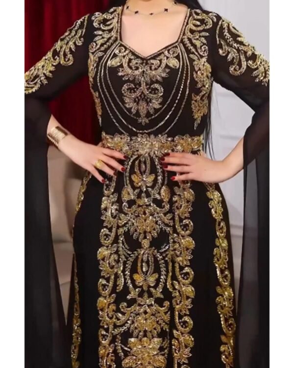 Luxury Black & Gold Moroccan Kaftan Dress – Hand Embroidered Elegance - Image 2