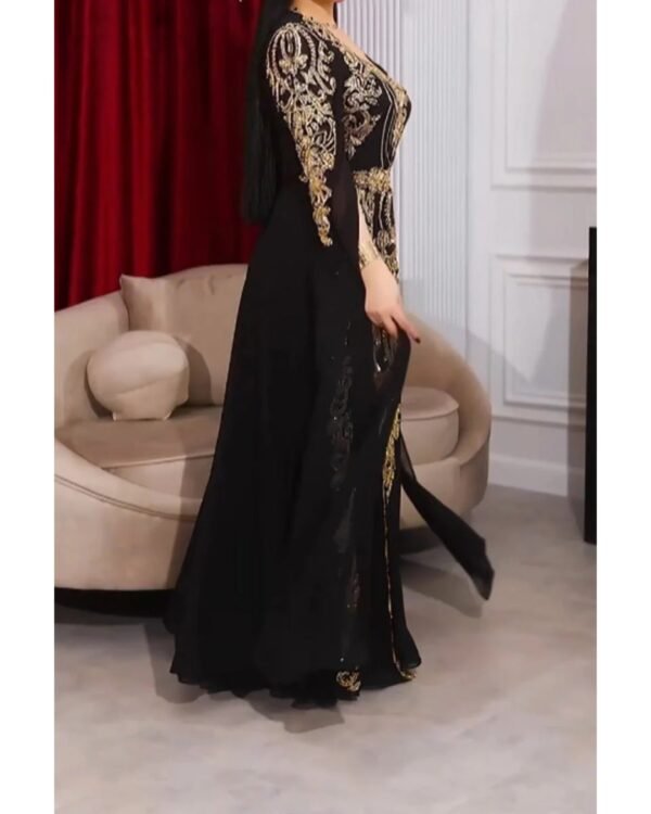 Luxury Black & Gold Moroccan Kaftan Dress – Hand Embroidered Elegance - Image 5