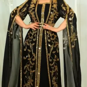 Luxury Black & Gold Moroccan Kaftan Dress – Hand Embroidered Elegance