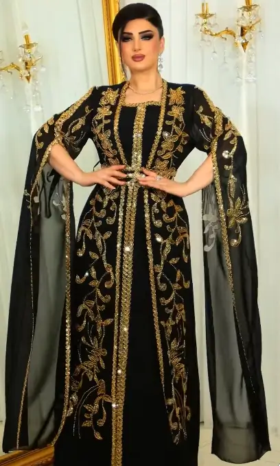 black and gold moroccan caftan dress luxury dress (3)